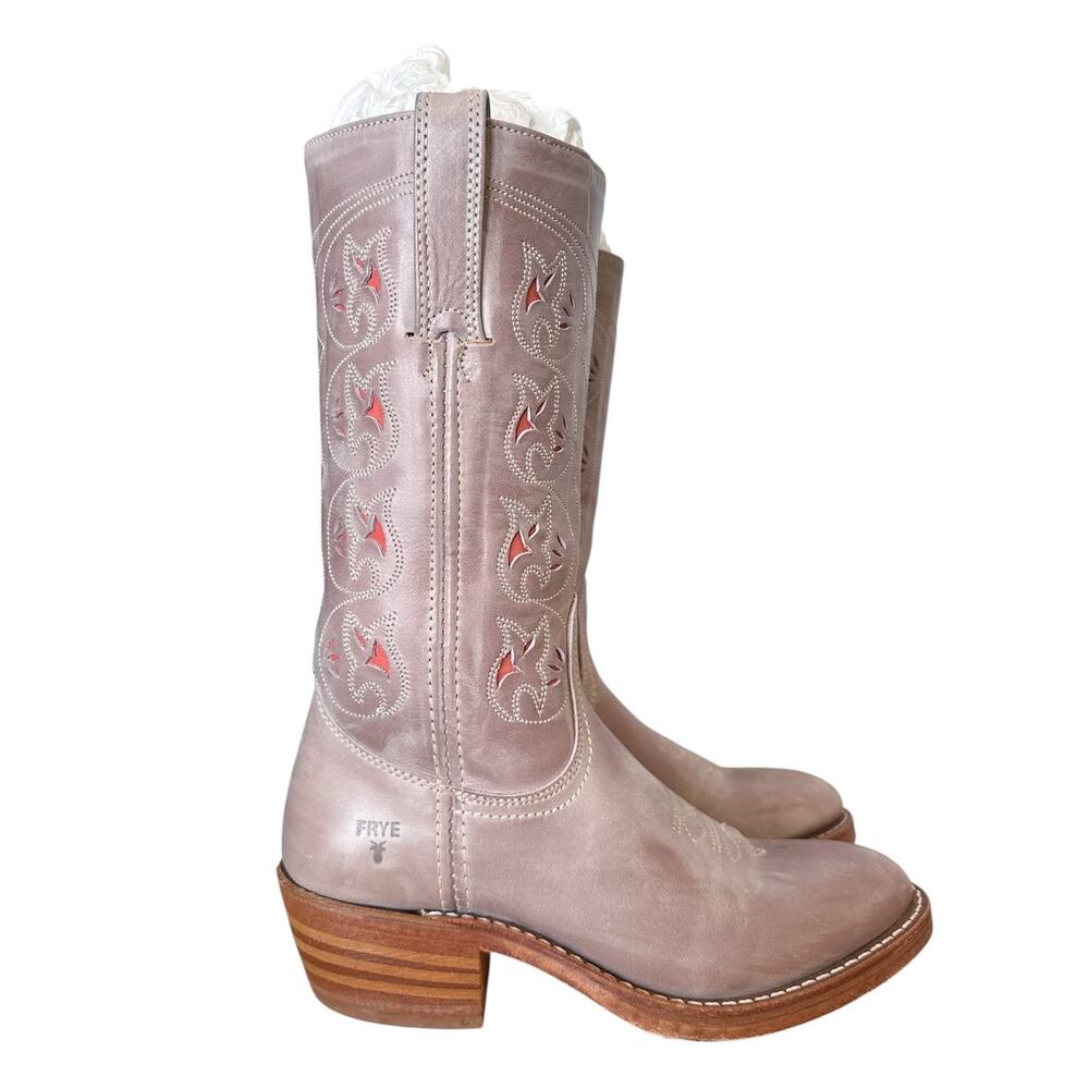 Frye Vintage Austin Lilac Pink Purple Leather Floral Cowgirl Boots 8